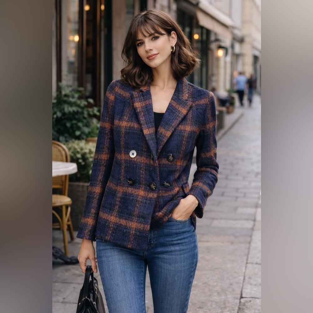 Cabi Checkmate Plaid Double Breasted Blazer